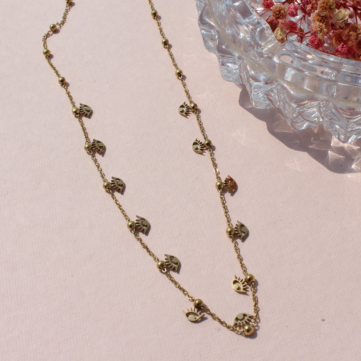 Anti Tarnish Gold Plated Necklace with Evil Eye Charms