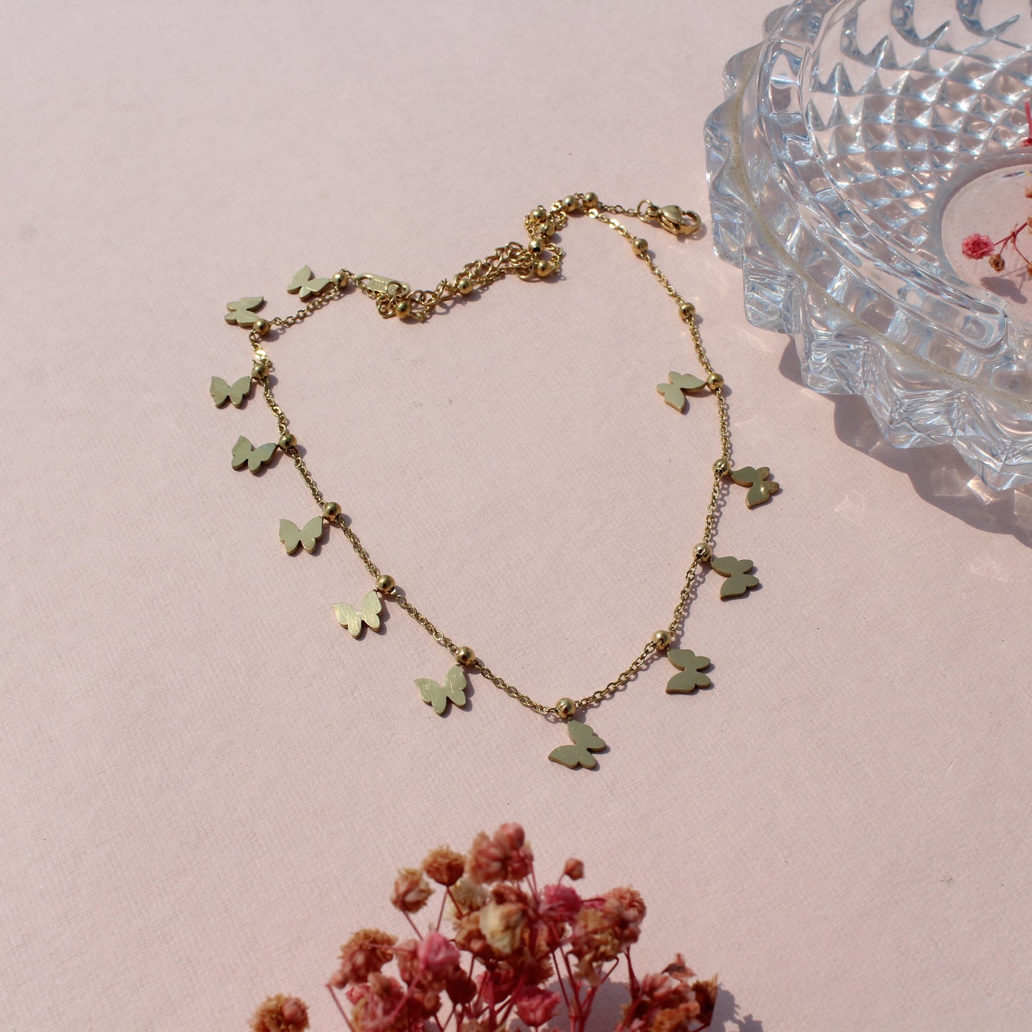 Anti Tarnish Gold Plated Minimal Necklace with Butterfly Charms