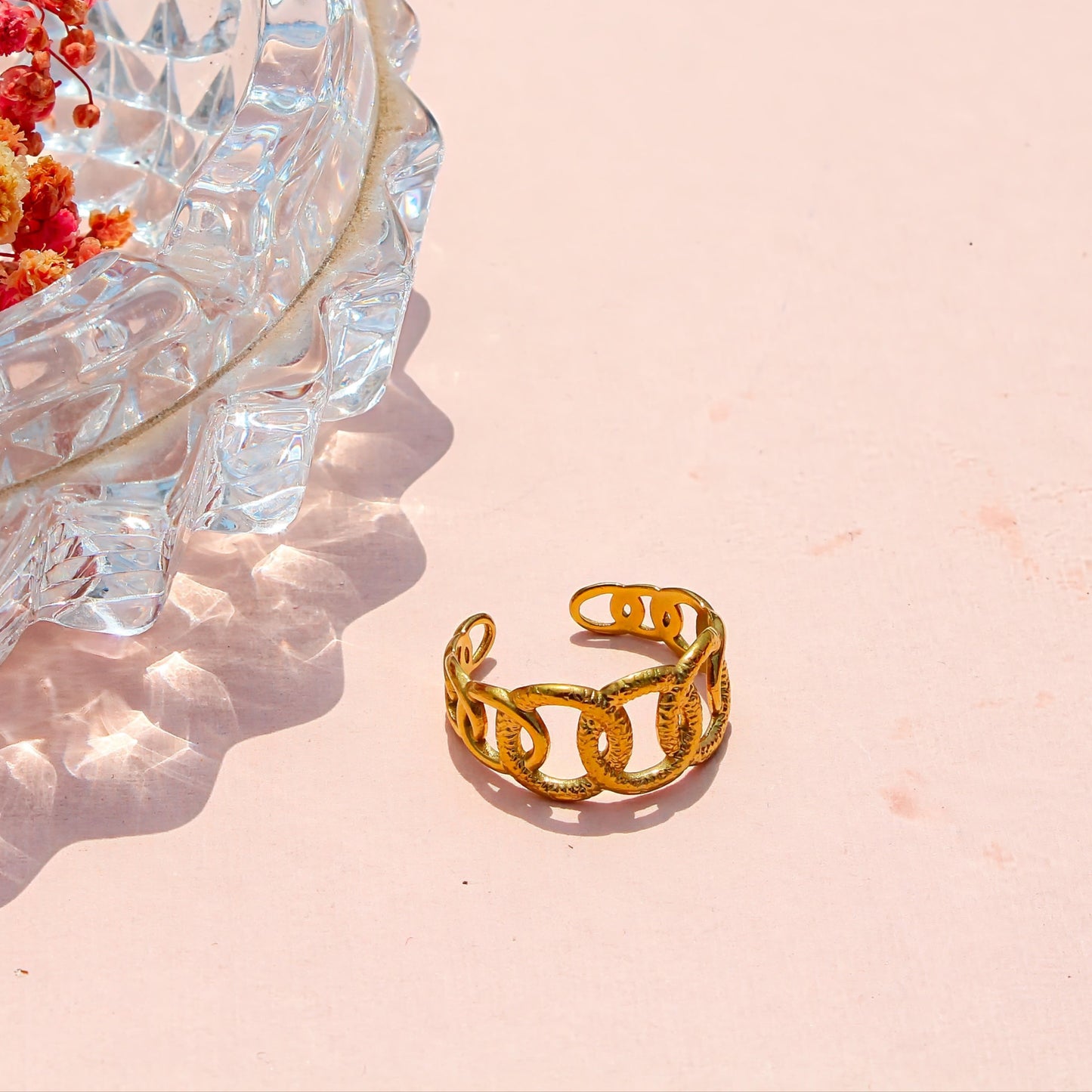 Anti-Tarnish Gold Plated Adjustable Rings Band