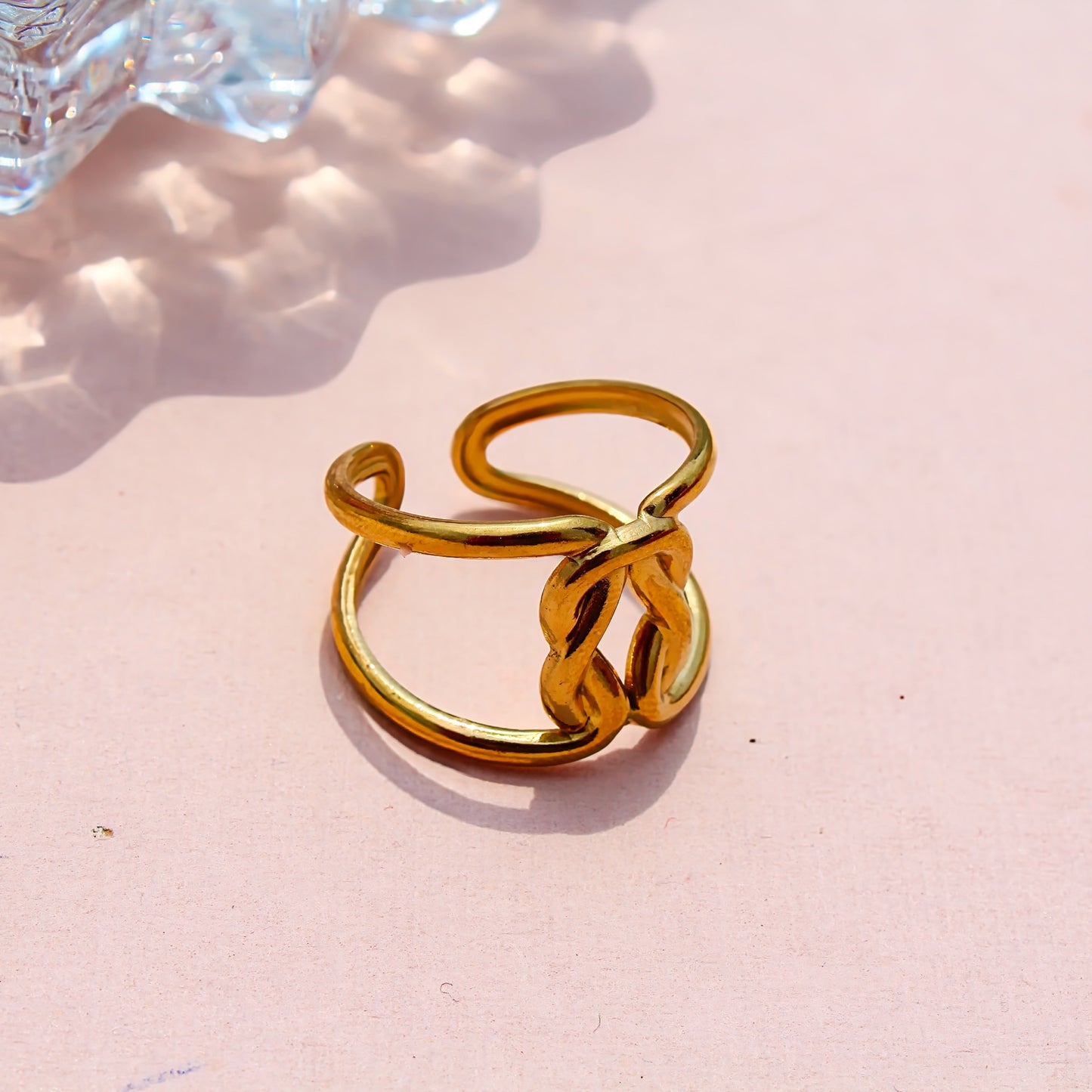 Anti-Tarnish Gold Plated Adjustable Band Ring Big - Rose