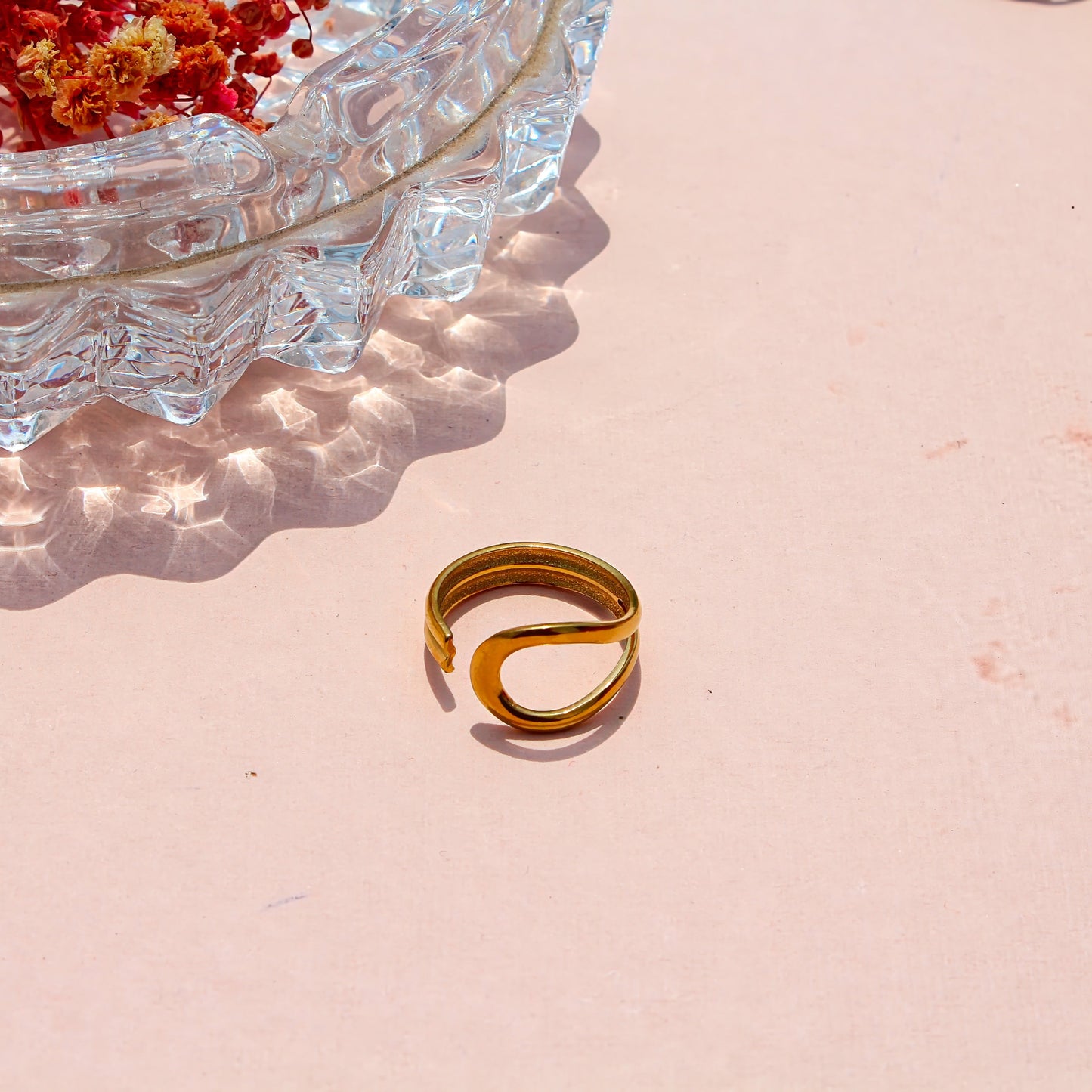 Anti-Tarnish Gold Plated Adjustable Band Ring Big - Emily