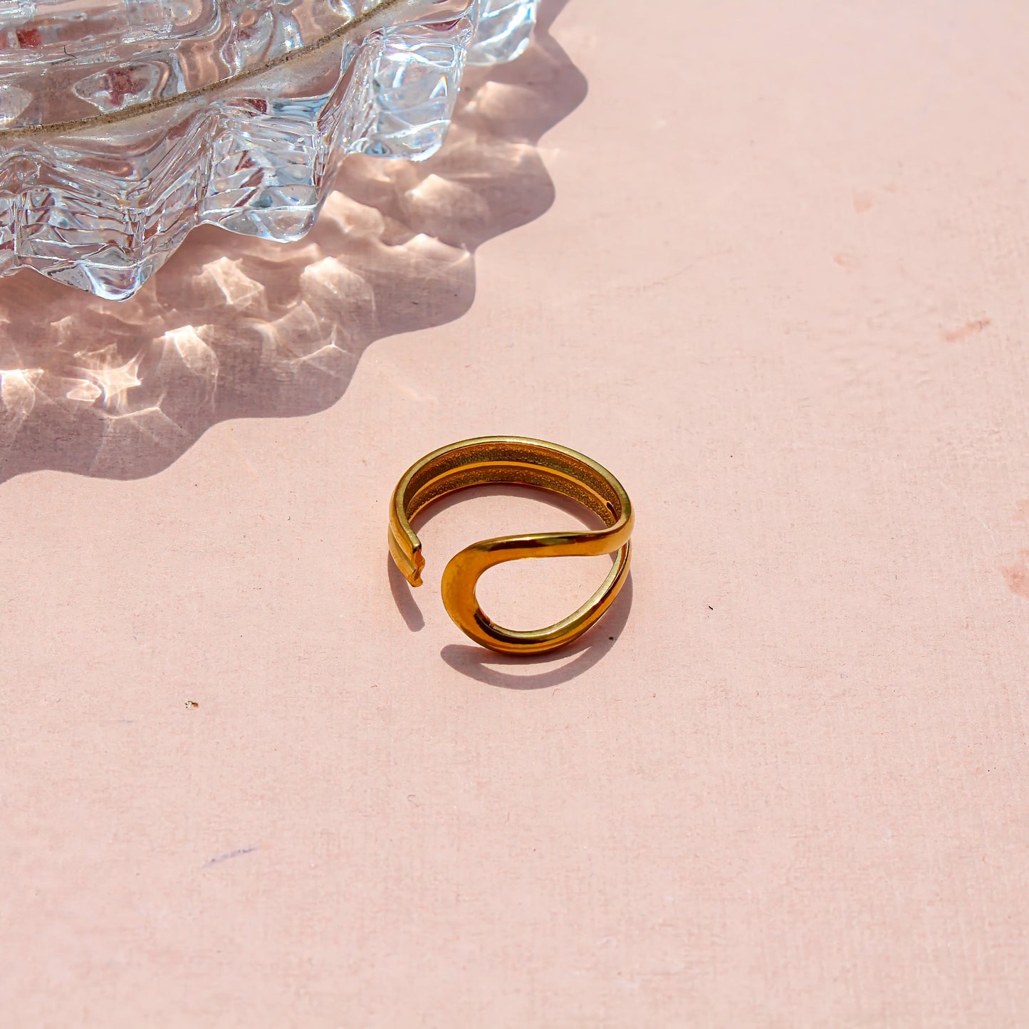 Anti-Tarnish Gold Plated Adjustable Band Ring Big - Emily