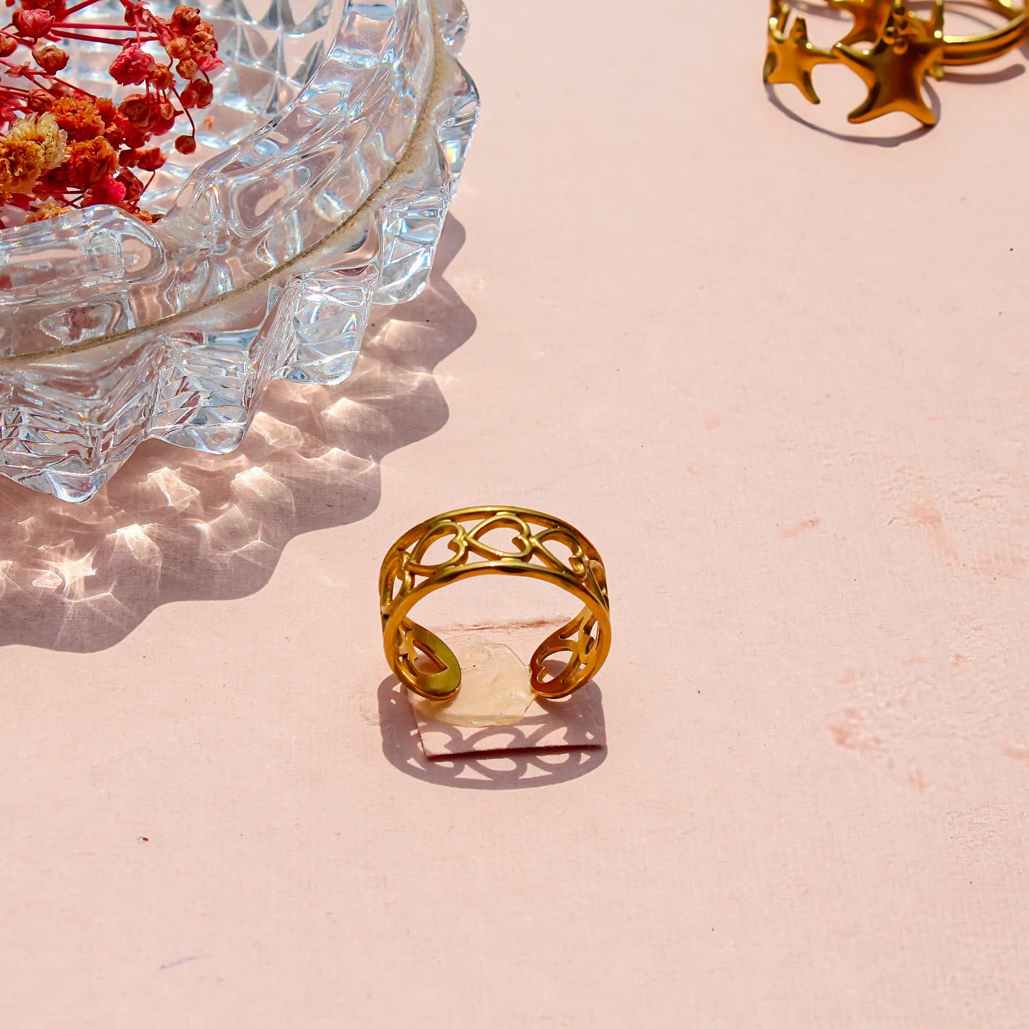 Anti-Tarnish Gold Plated Adjustable Hollow Heart Band