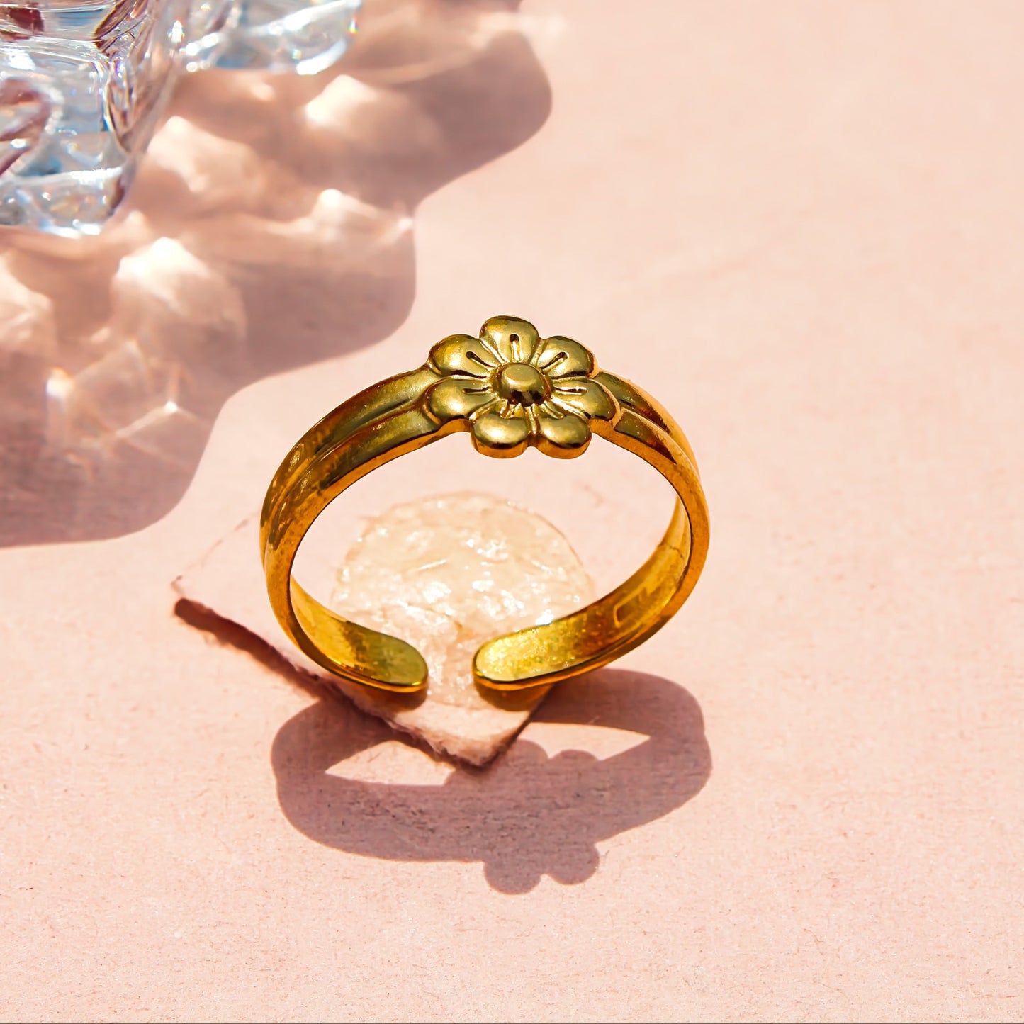 Anti-Tarnish Gold Plated Adjustable Flower Design Band