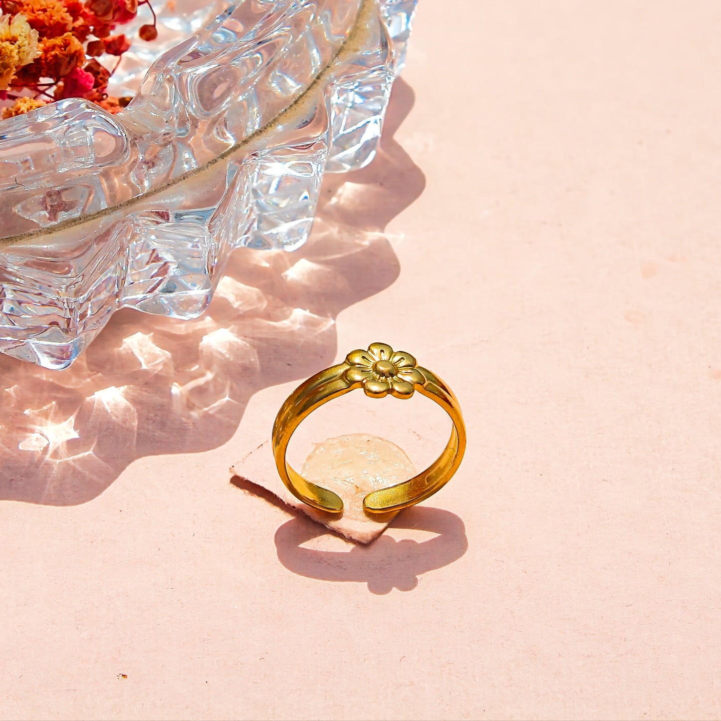 Anti-Tarnish Gold Plated Adjustable Flower Design Band