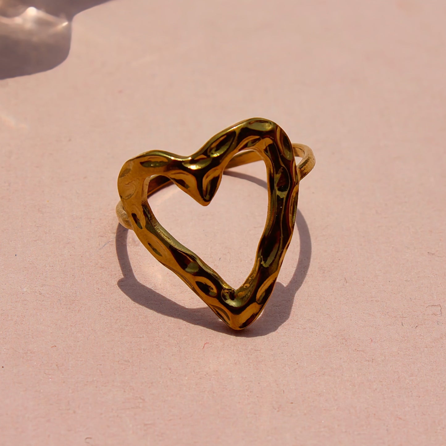 Anti-Tarnish Gold Plated Adjustable Heart Ring