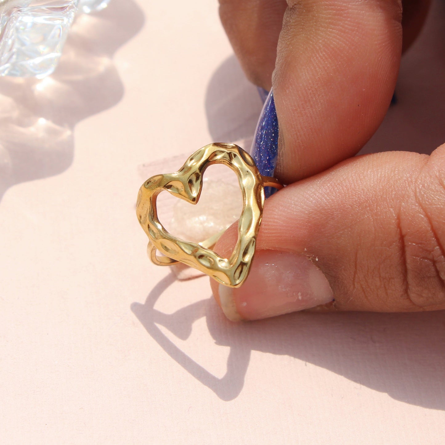 Anti-Tarnish Gold Plated Adjustable Heart Ring