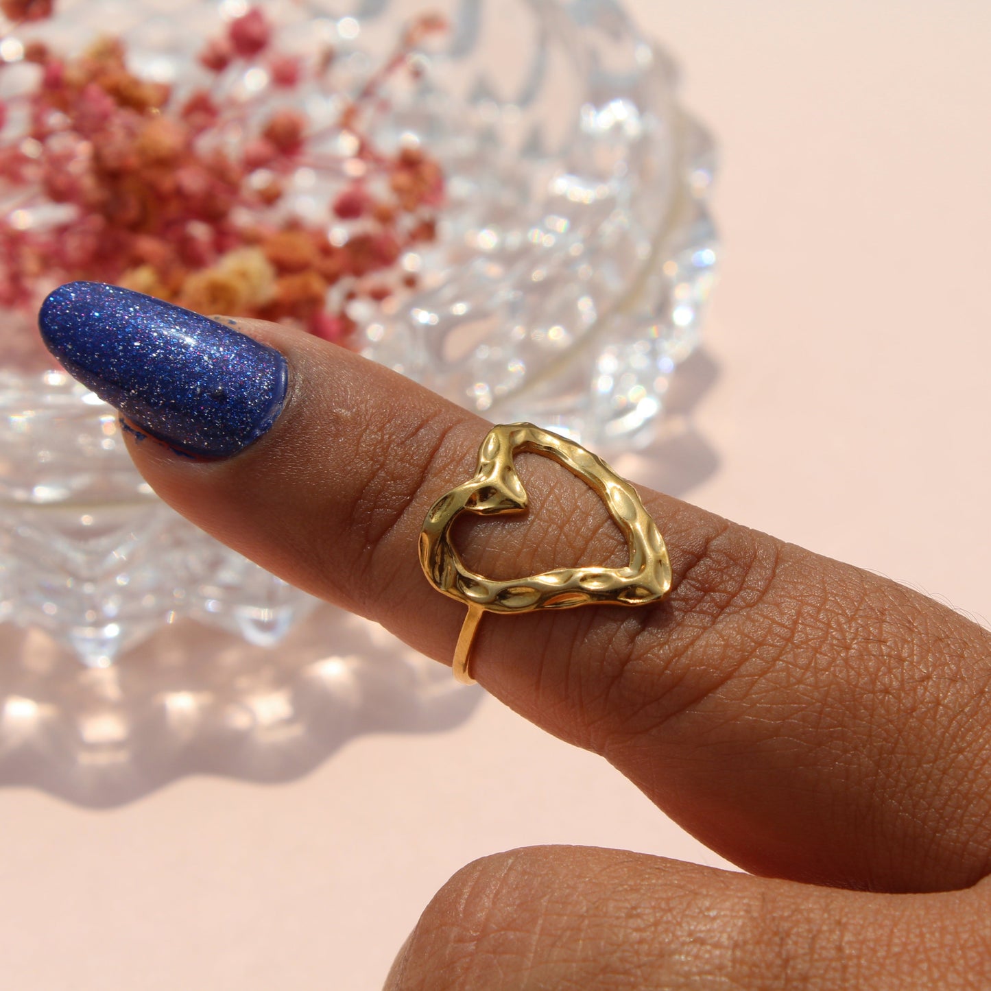 Anti-Tarnish Gold Plated Adjustable Heart Ring
