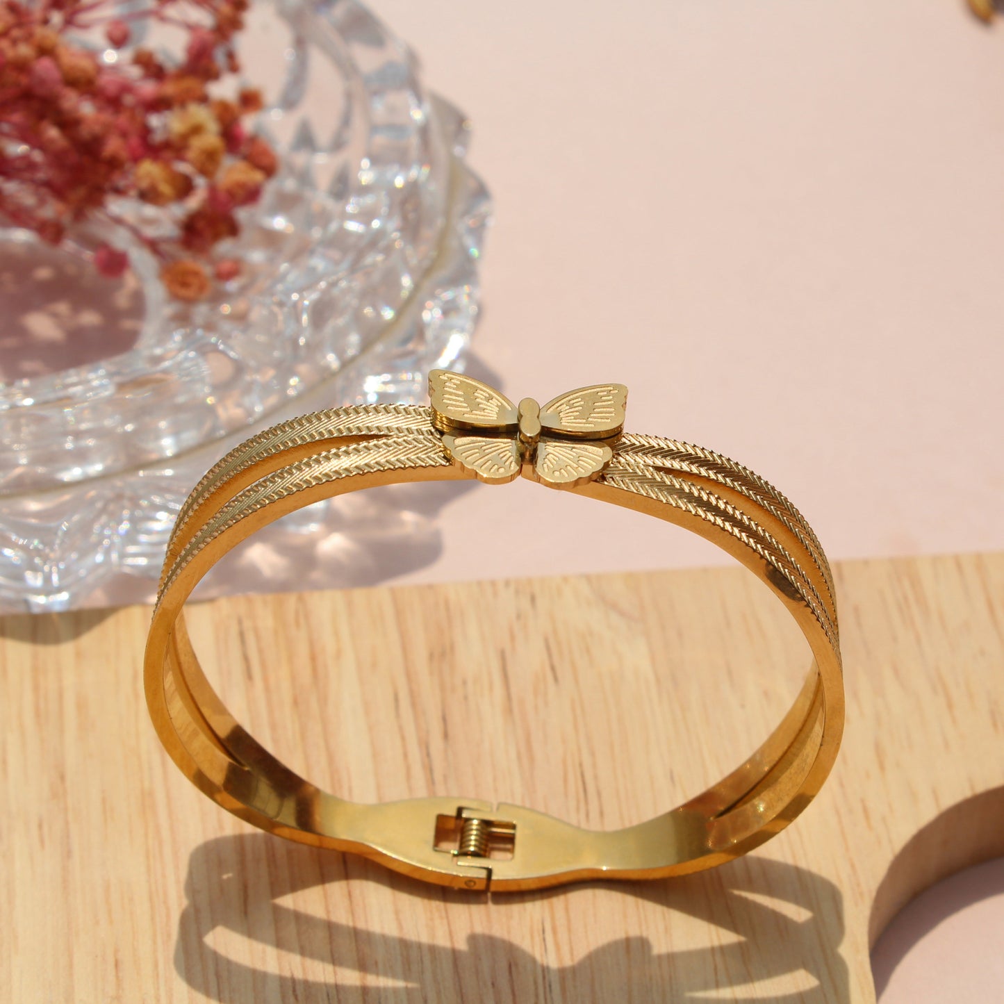 Anti-Tarnish Gold Plated Butterfly Kada Blacelet