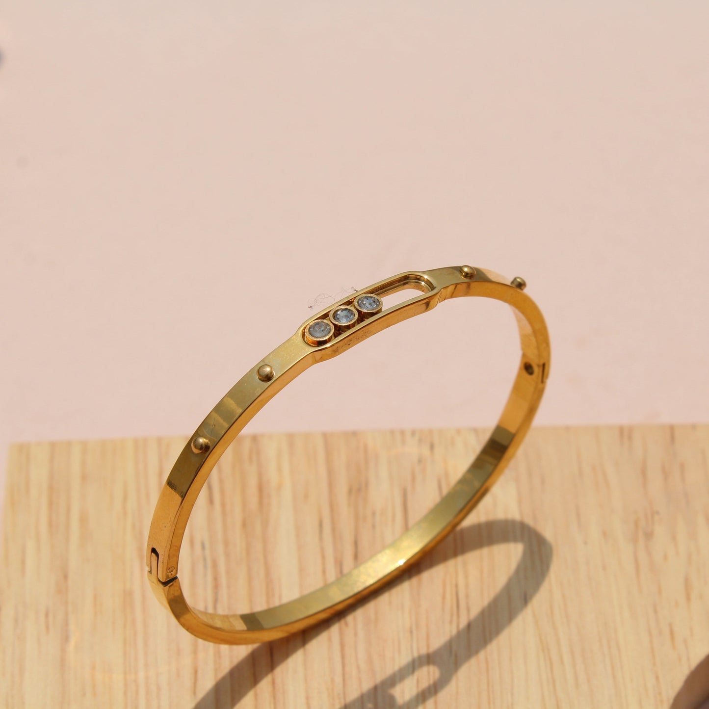 Anti-Tarnish Gold Plated Slim Kada Blacelet With Zircon