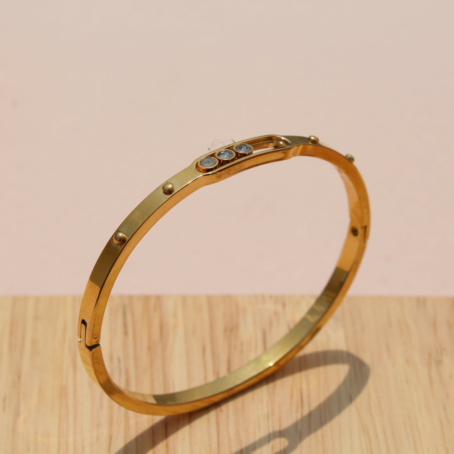 Anti-Tarnish Gold Plated Slim Kada Blacelet With Zircon
