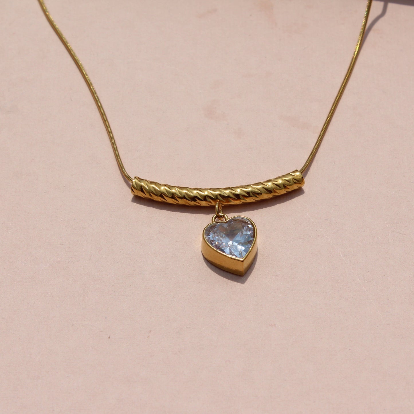 Anti Tarnish Gold Plated Necklace with Zircon Heart