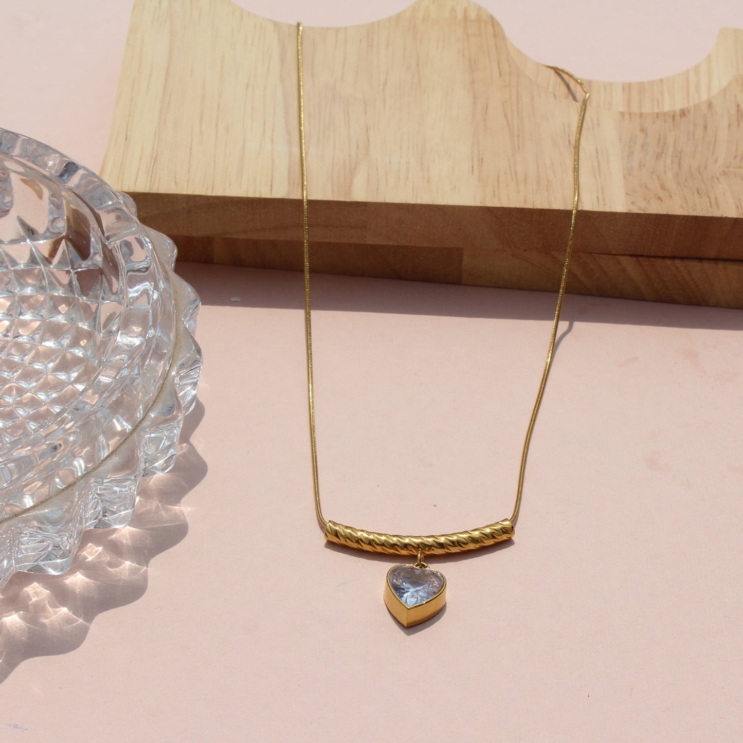 Anti Tarnish Gold Plated Necklace with Zircon Heart