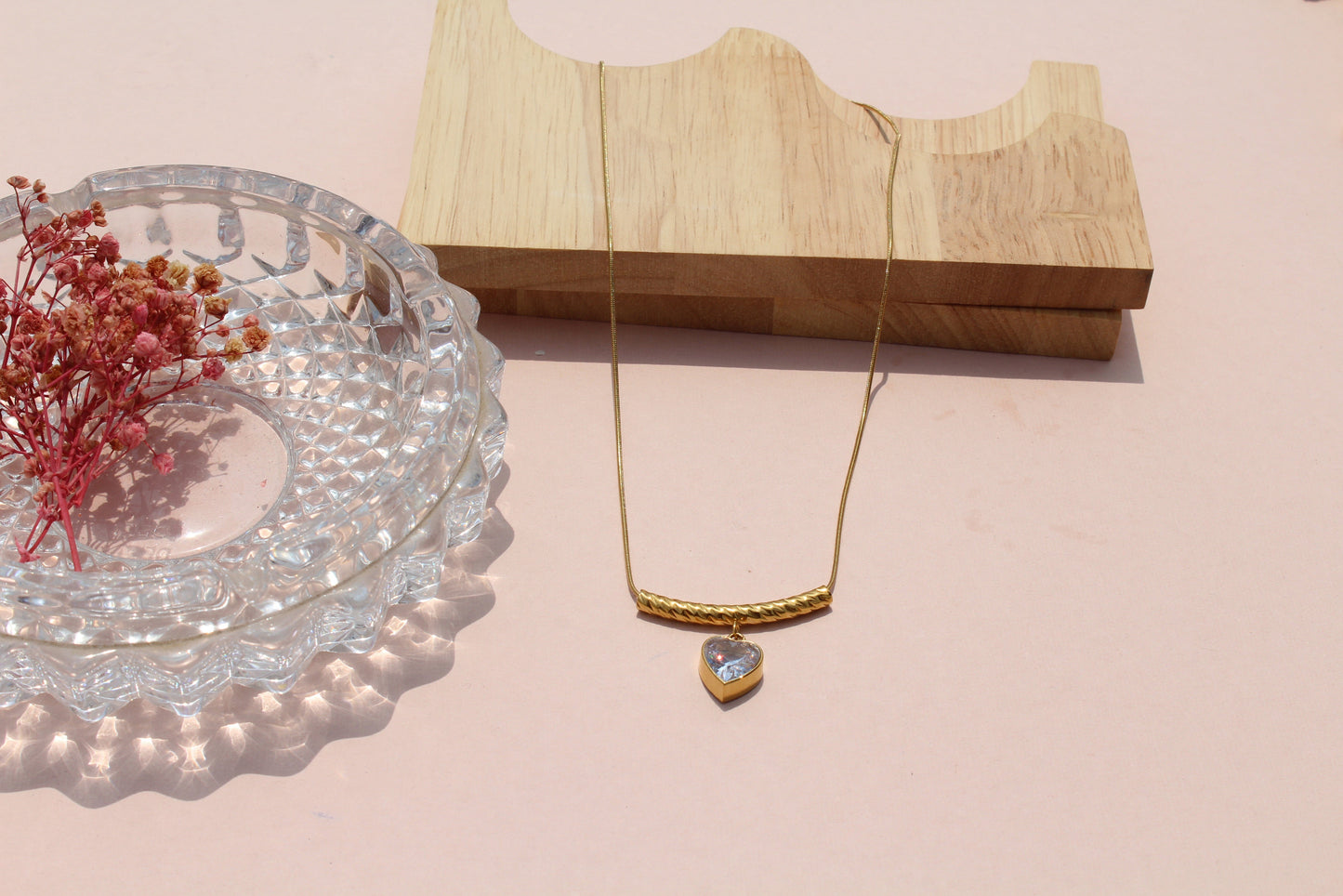Anti Tarnish Gold Plated Necklace with Zircon Heart