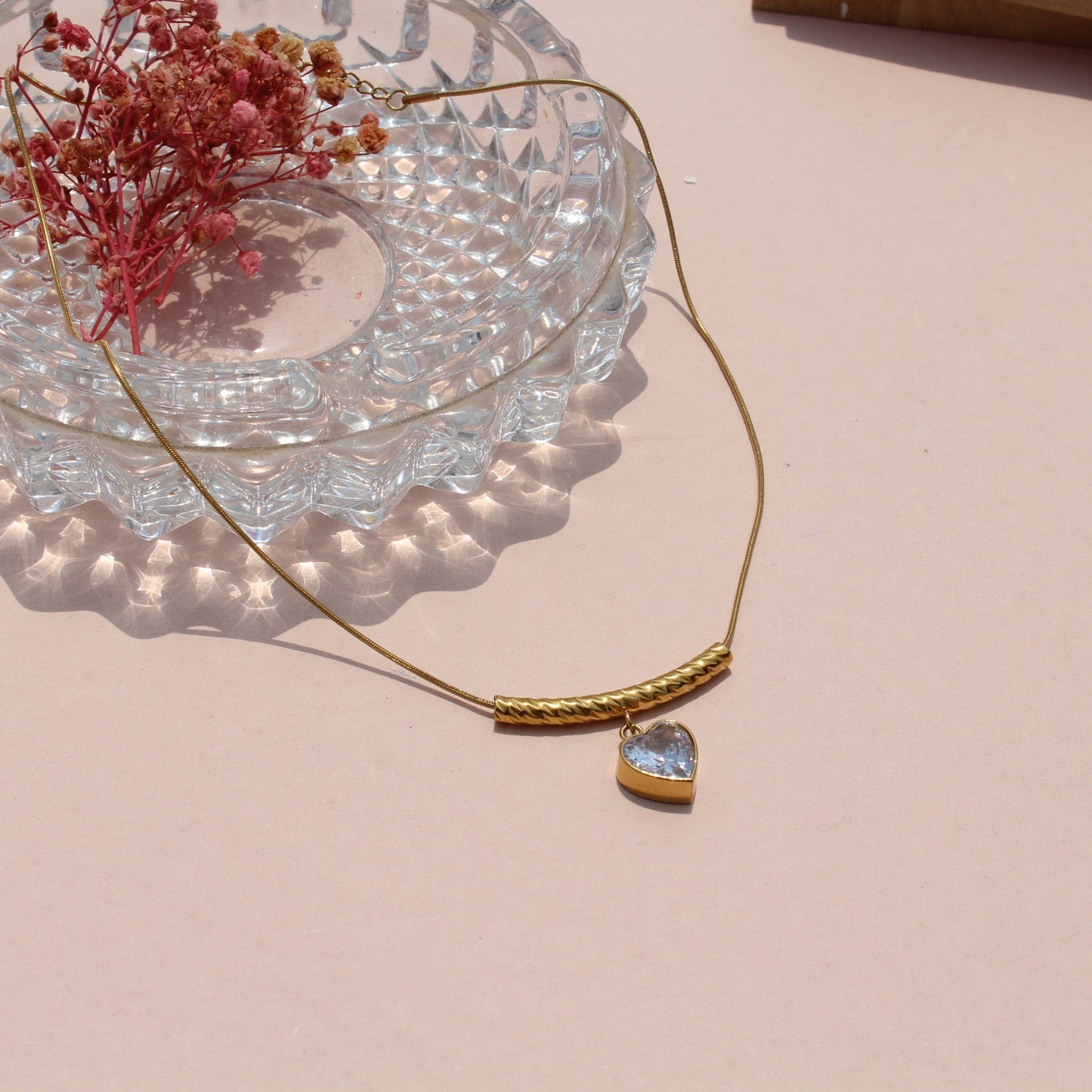 Anti Tarnish Gold Plated Necklace with Zircon Heart
