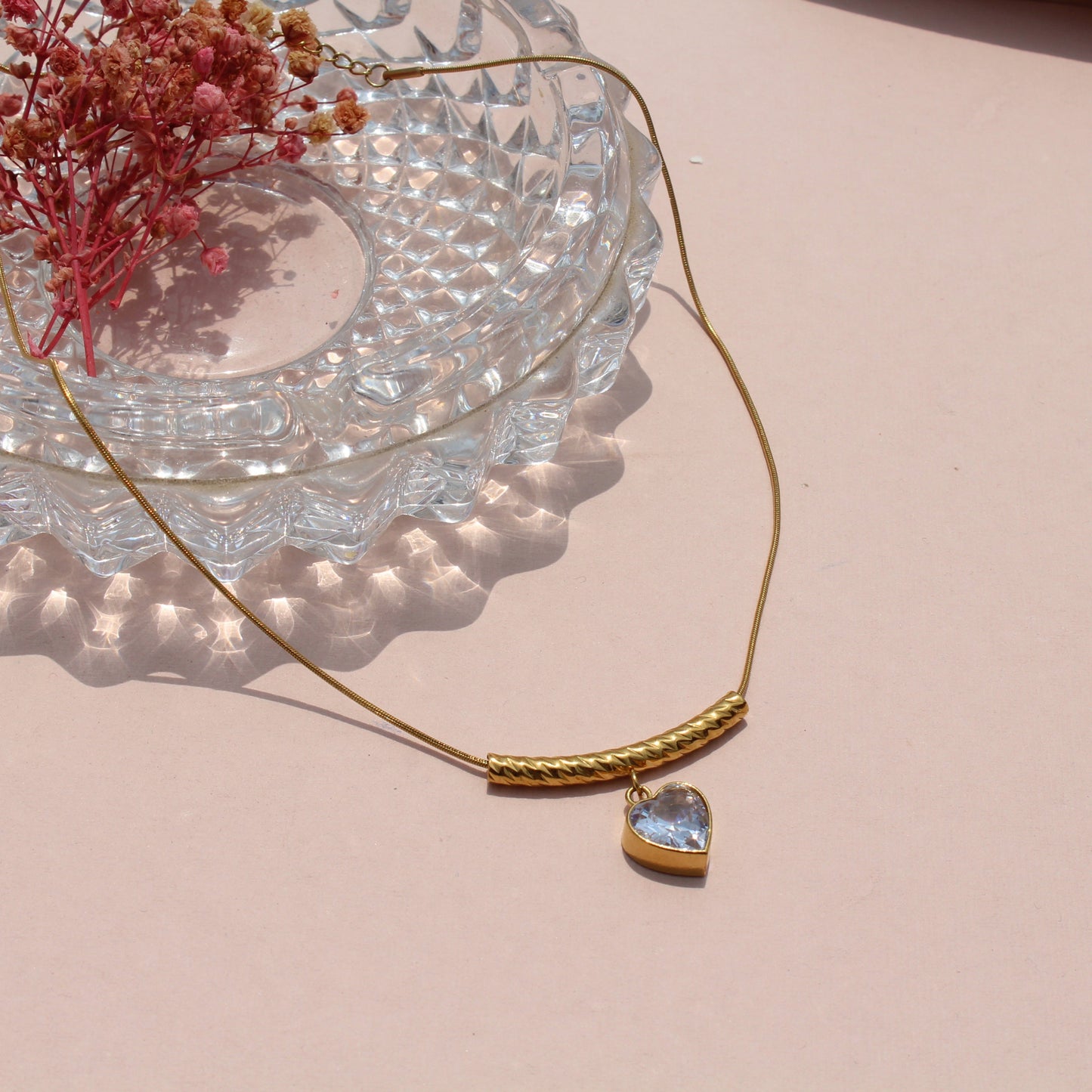 Anti Tarnish Gold Plated Necklace with Zircon Heart