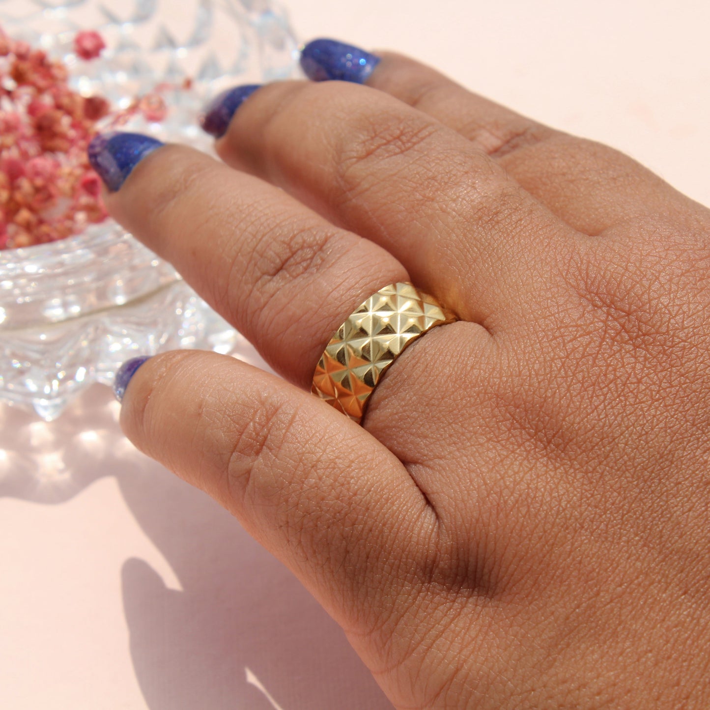 Anti-Tarnish Gold Plated Adjustable Triangle Pattern Ring