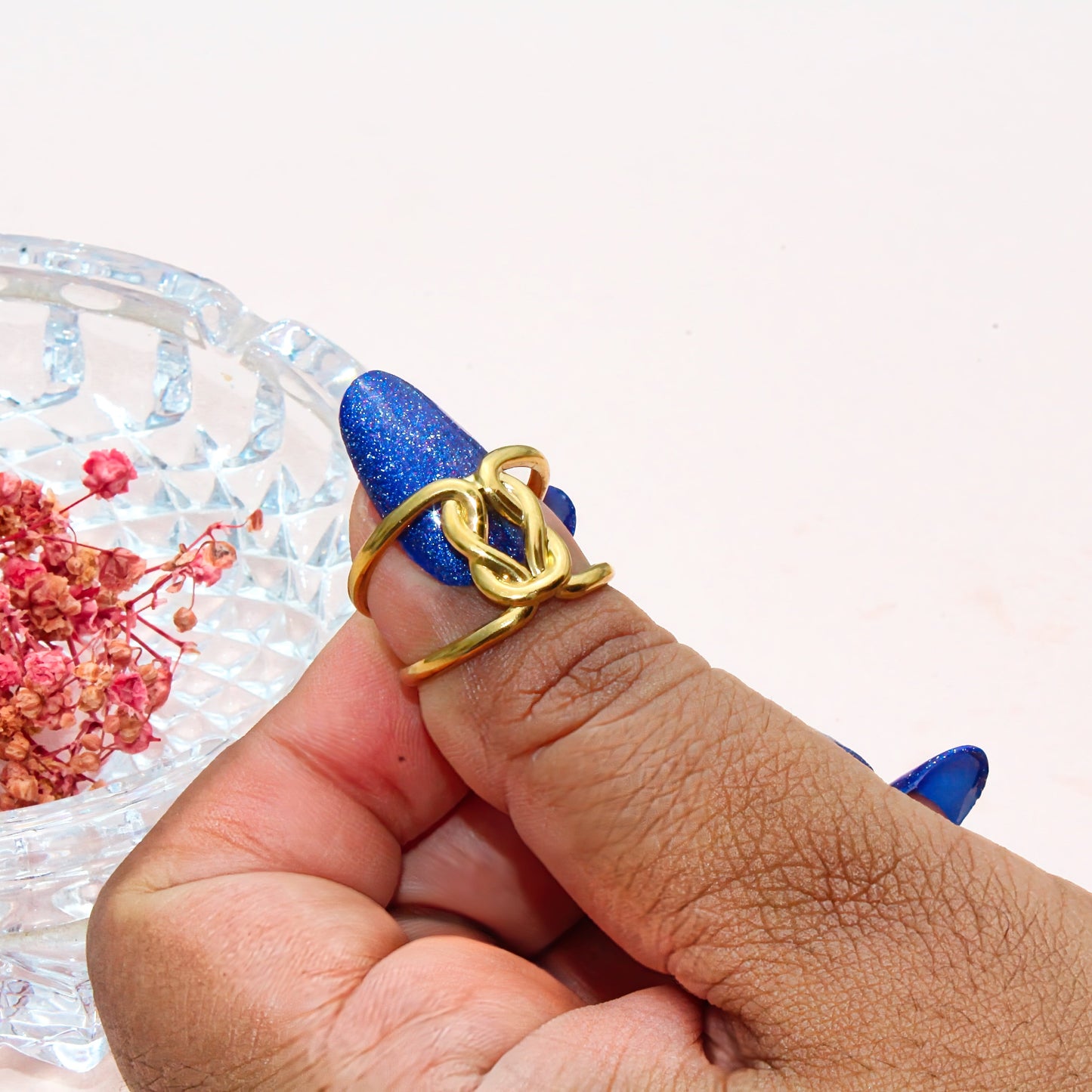 Anti-Tarnish Gold Plated Adjustable Band Ring Big - Rose