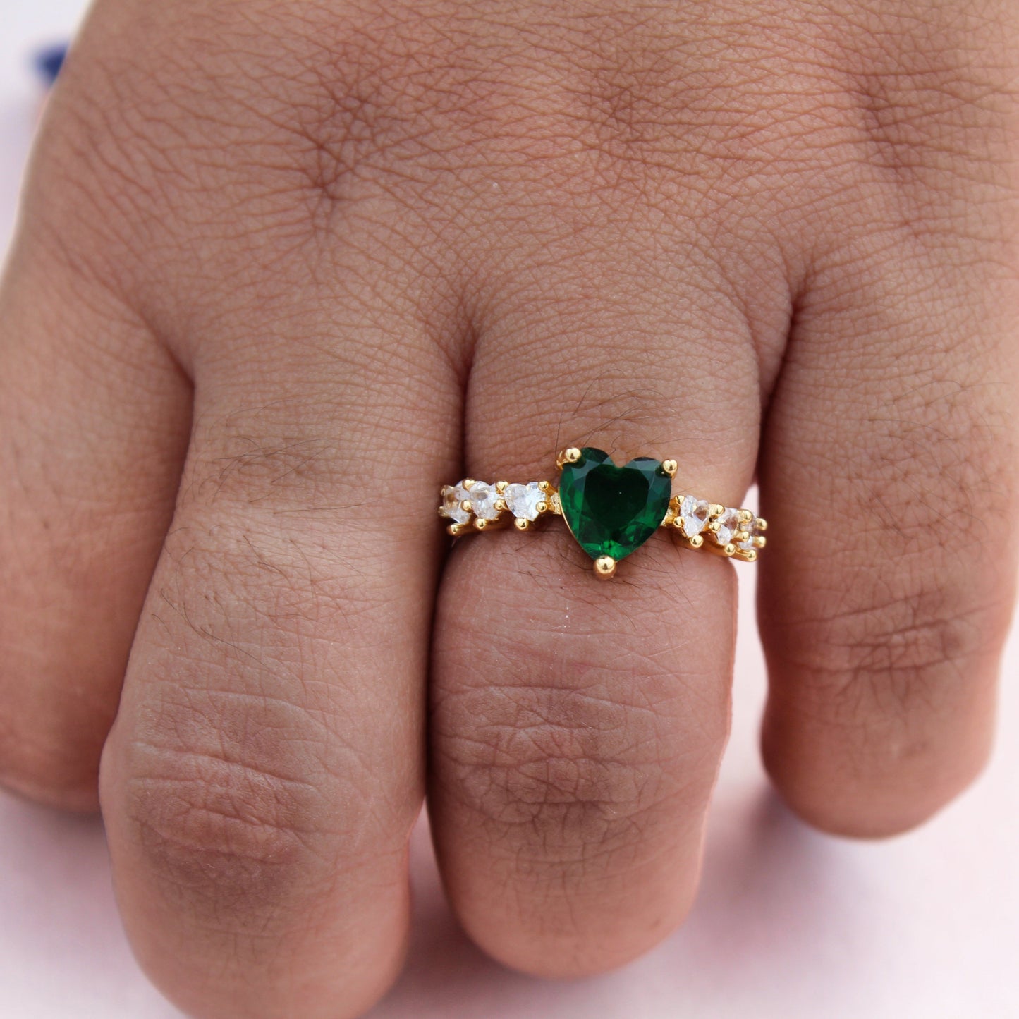 Anti-Tarnish Gold Plated Adjustable Green Heart Zircon with AD on band Ring - Royal