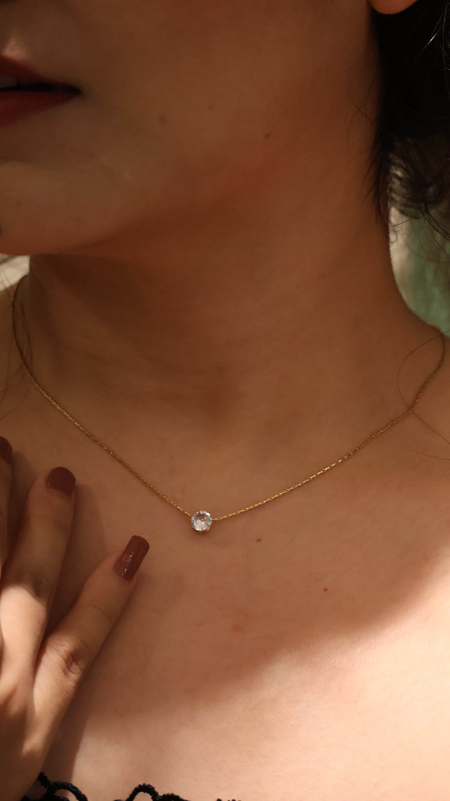 Minimalist Gold Chain with Clear Stone Pendant