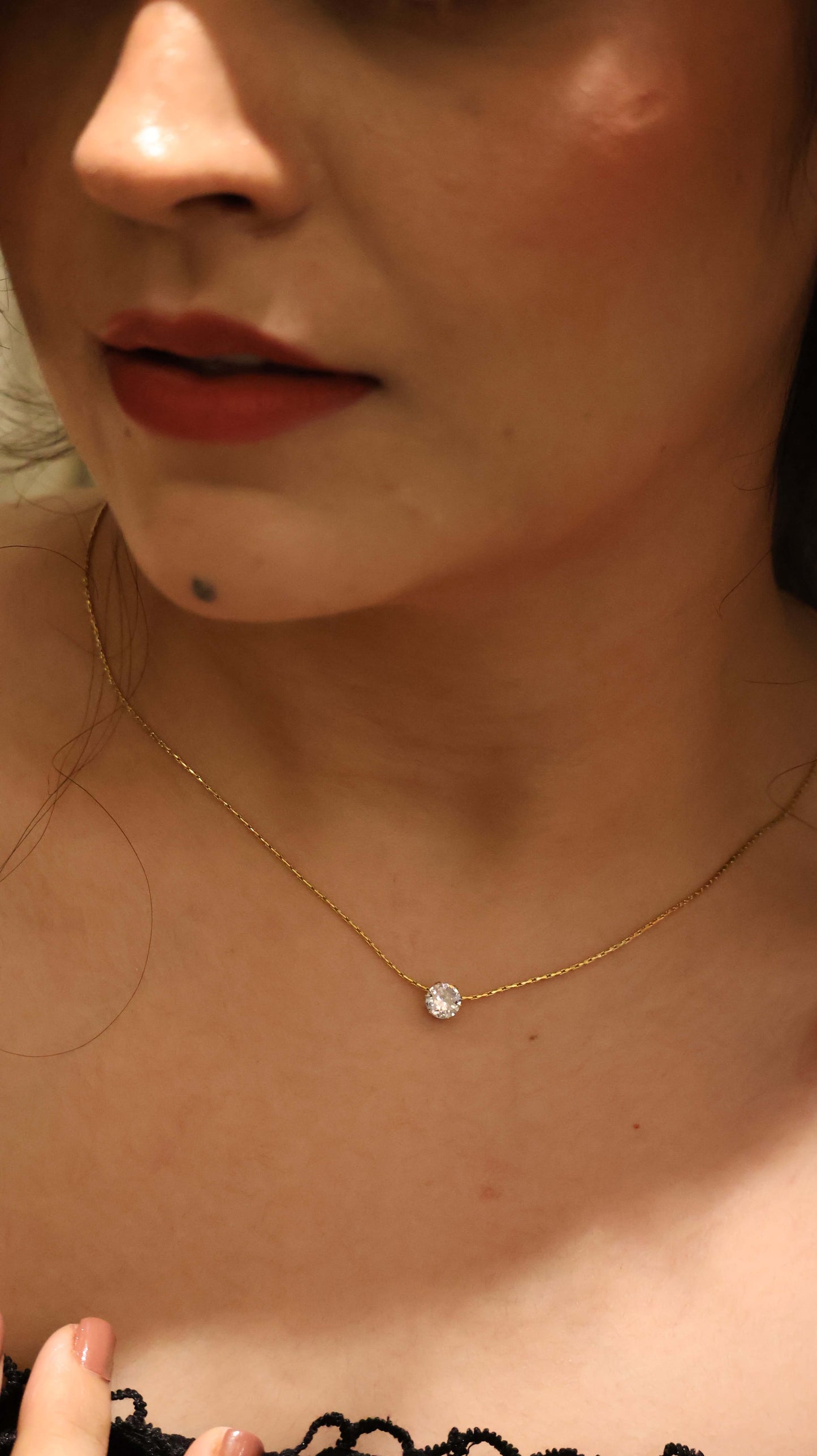 Minimalist Gold Chain with Clear Stone Pendant