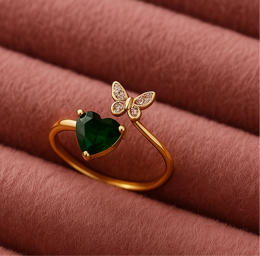 Butterfly and Heart zircon Ring