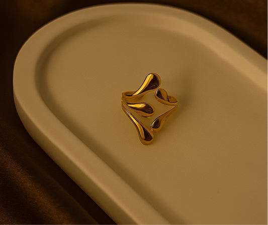 Anti Tarnish Golden Adjustable Chunky Ring