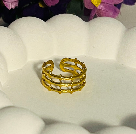 Anti tarnish Adjustable Three Tier Band Ring