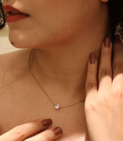 Minimalist Gold Chain with Clear Stone Pendant