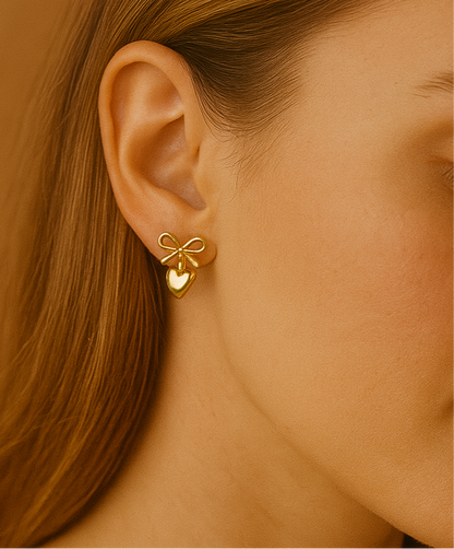 Bow And Heart Drop Earrings