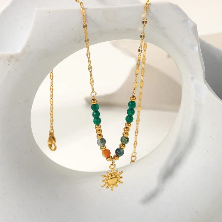 Anti-Tarnish Multi Colour Beaded Sun Locket Necklace