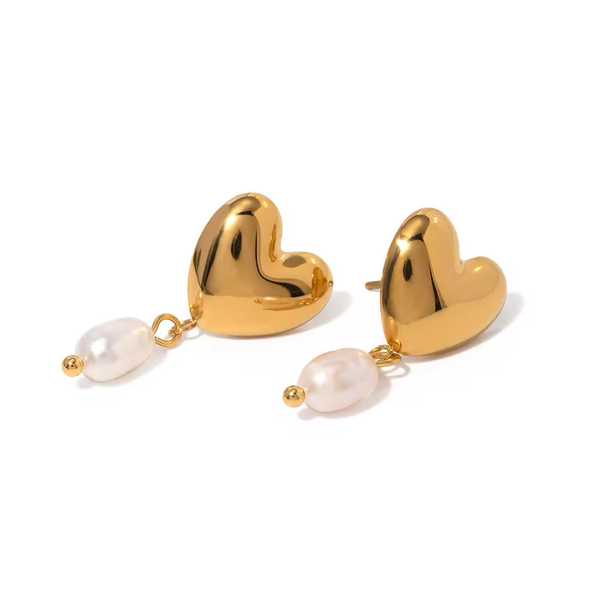 Anti-Tarnish Gold Plated Double Tier Heart and Pearl Dangler