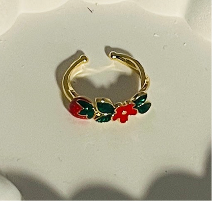 Cherry and Flower Adjustable Ring