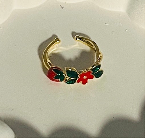 Cherry and Flower Adjustable Ring