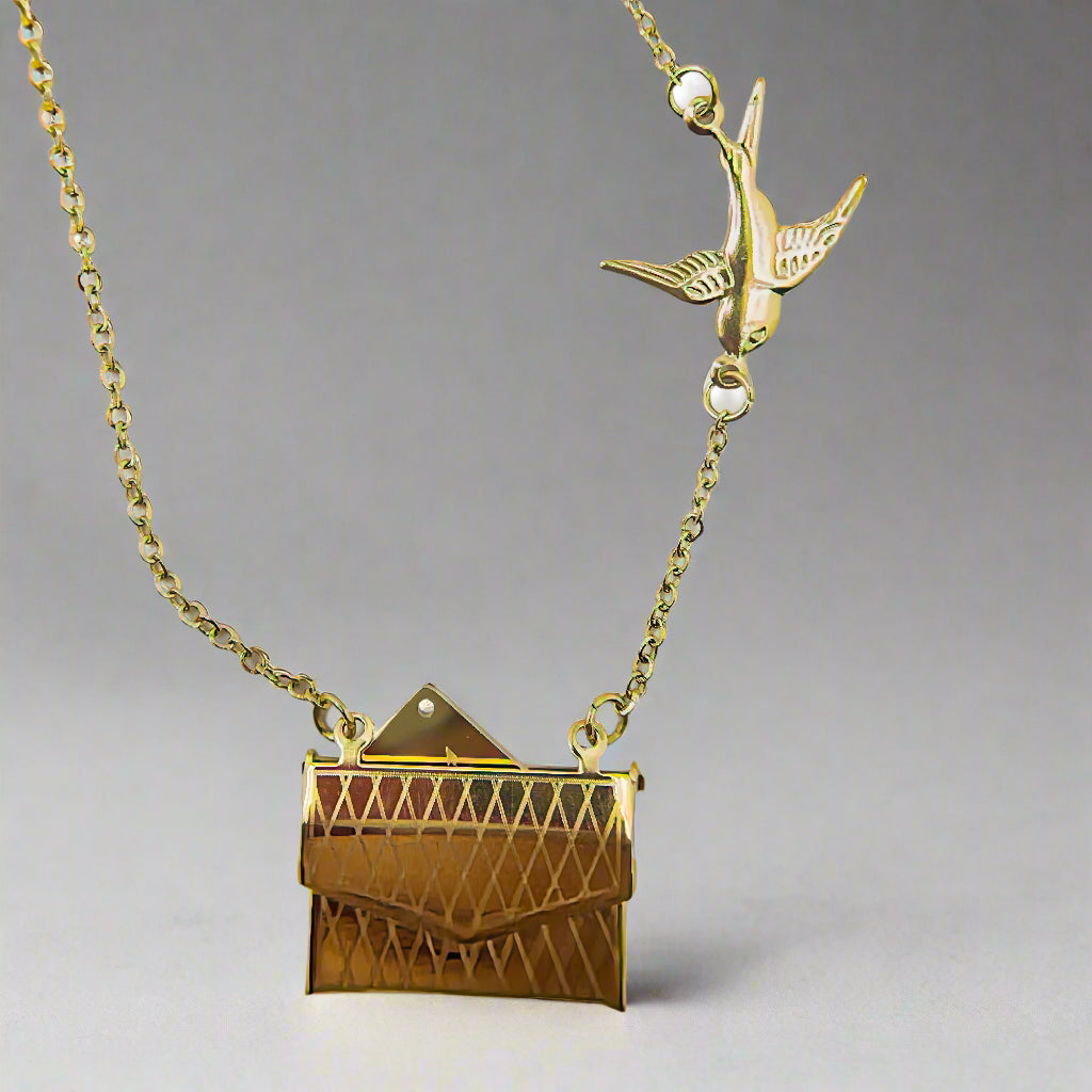 Anti-Tarnish Unique Envelope & Bird Locket Necklace