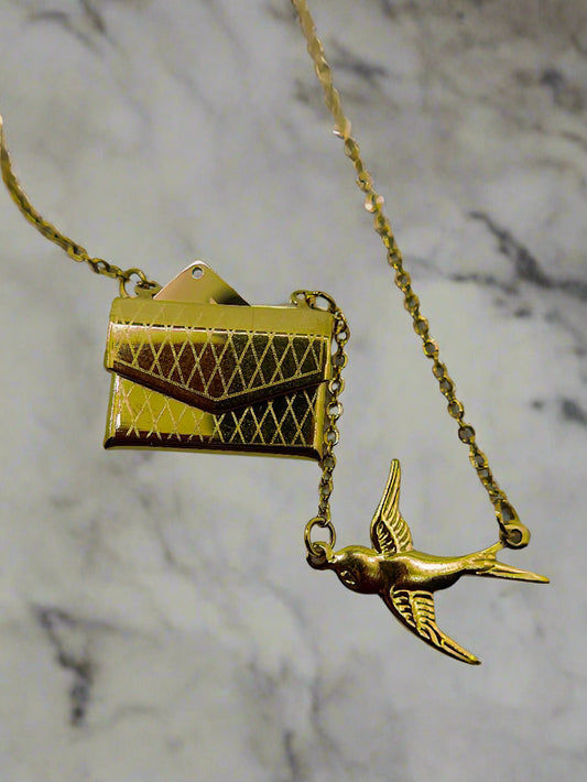 Anti-Tarnish Unique Envelope & Bird Locket Necklace