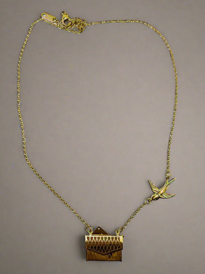 Anti-Tarnish Unique Envelope & Bird Locket Necklace