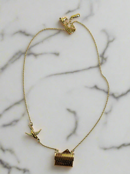 Anti-Tarnish Unique Envelope & Bird Locket Necklace