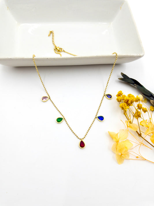 Anti-Tarnish Multi Colour Stone Necklace
