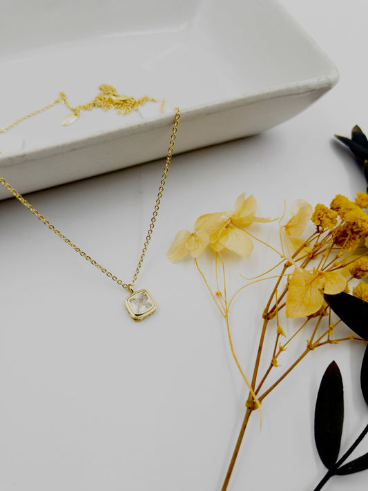 Anti-Tarnish Gold Plated Minimal AD Square Locket Necklace
