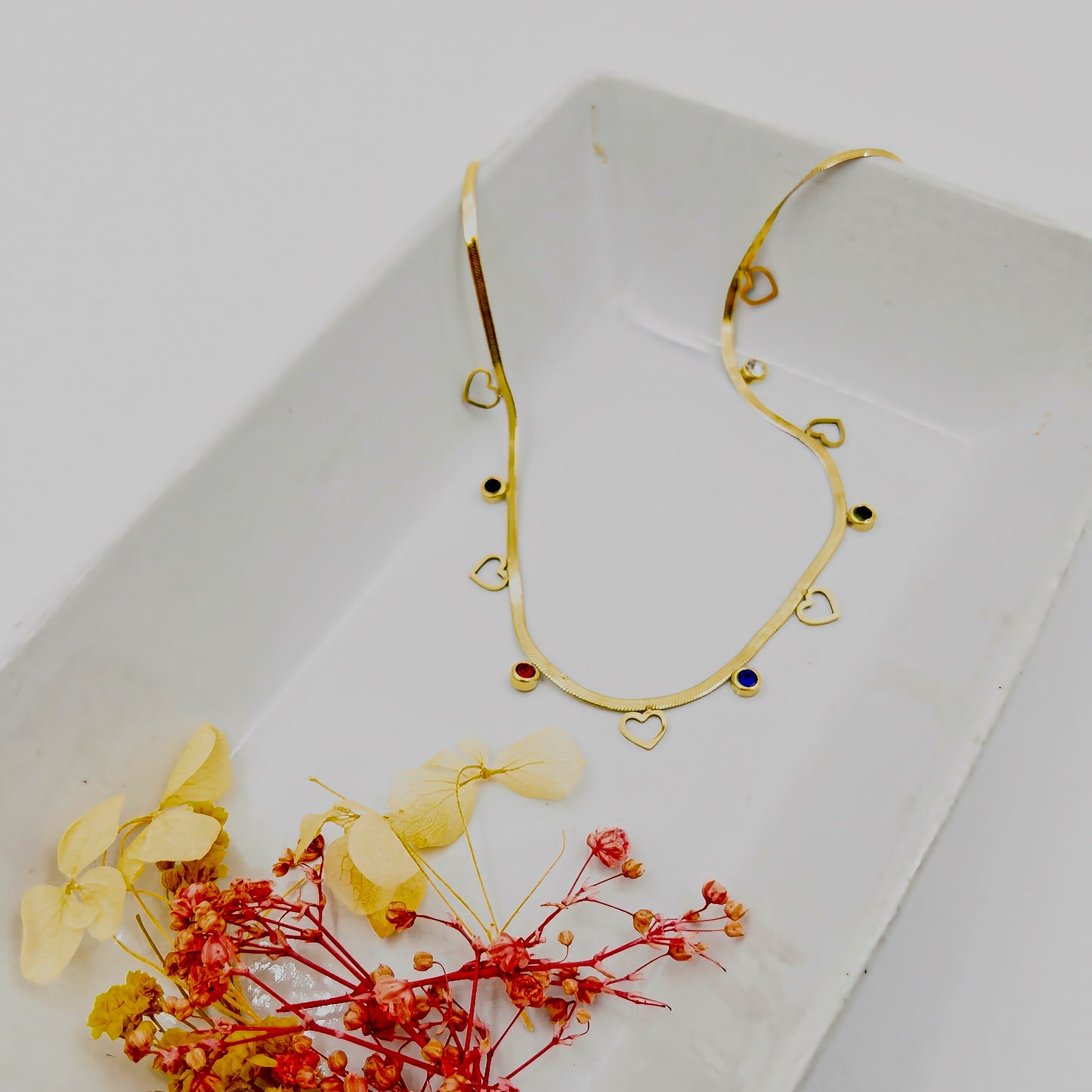 Anti-Tarnish Multi Colour Stone & Heart Necklace