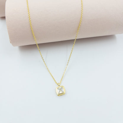 Anti-Tarnish Gold Plated Minimal AD Square Locket Necklace