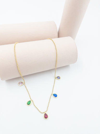 Anti-Tarnish Multi Colour Stone Necklace