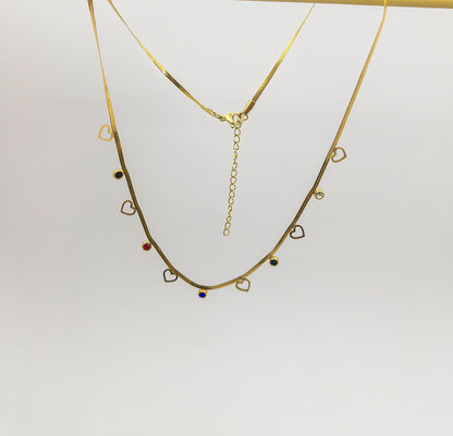 Anti-Tarnish Multi Colour Stone & Heart Necklace