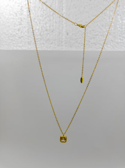 Anti-Tarnish Gold Plated Minimal AD Square Locket Necklace
