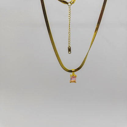 Anti-Tarnish Snake Chain with Pink Stone Locket Necklace