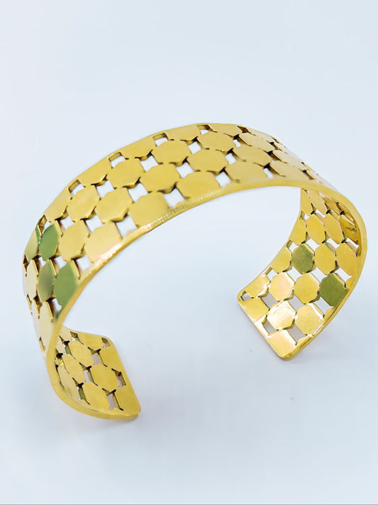 Anti Tarnish Gold Plated Wide Square Pattern Bracelet
