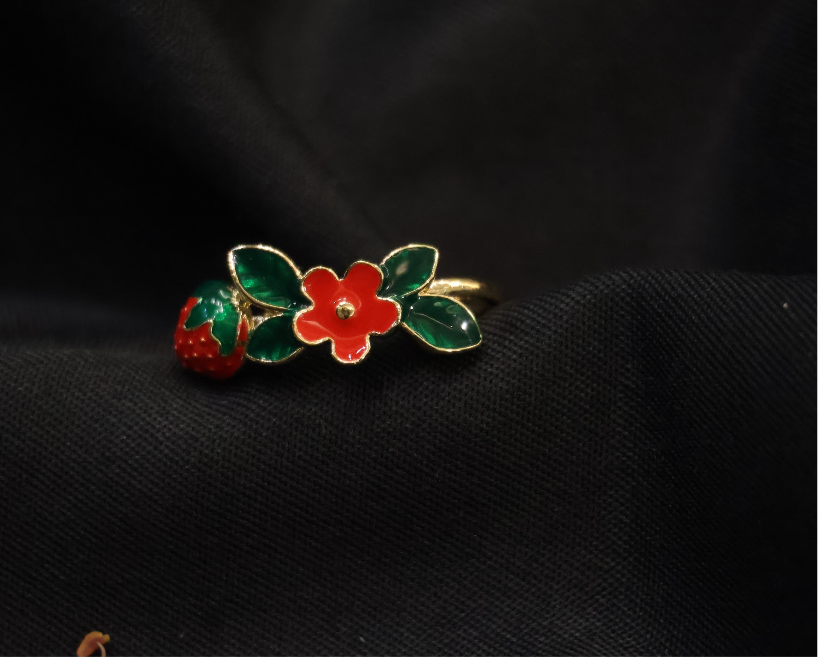 Cherry and Flower Adjustable Ring