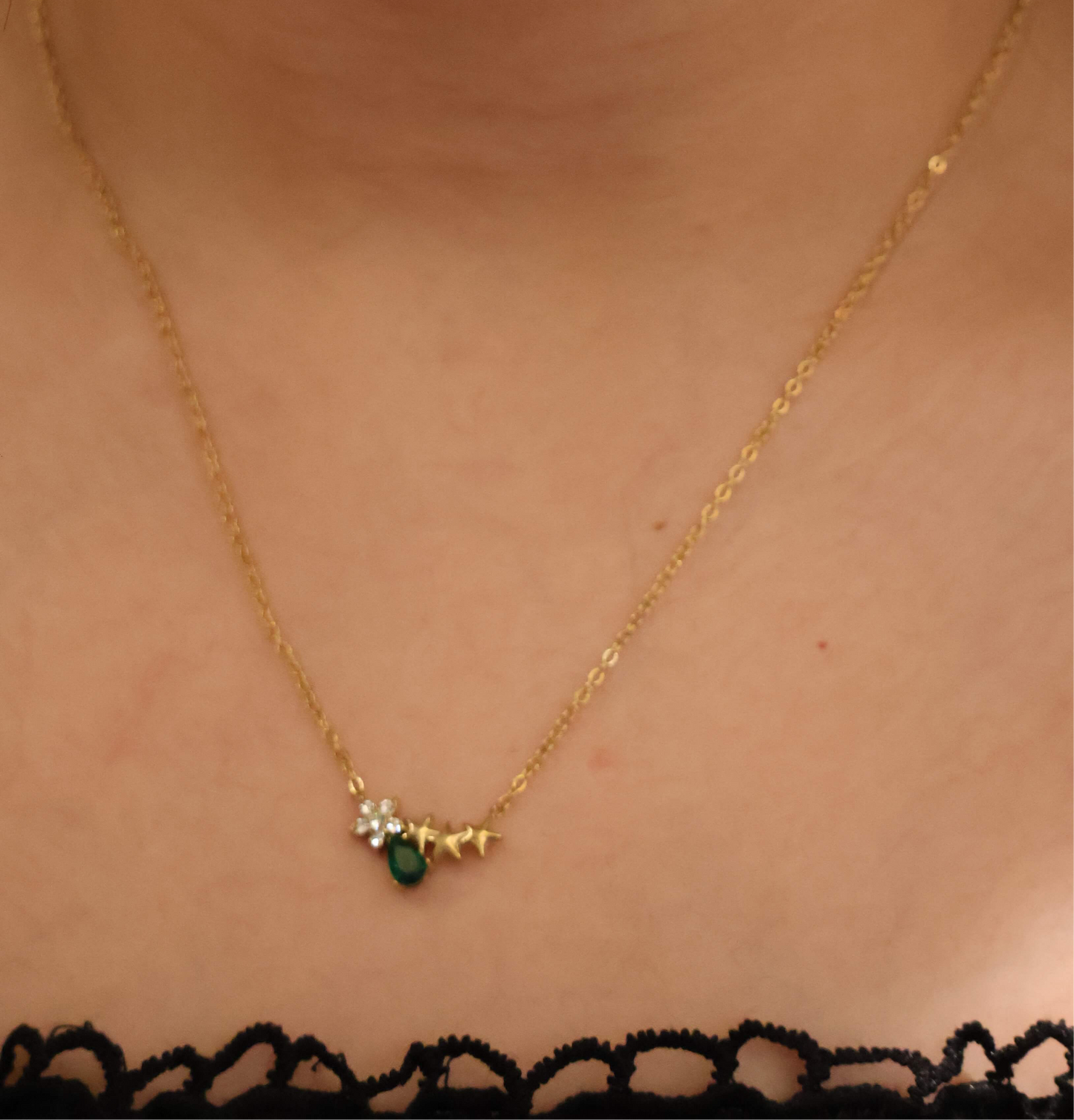 Starlit Emerald Charm Necklace