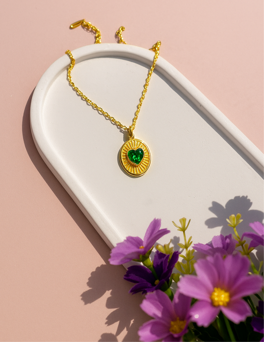 Oval Heart Stone Pendant Chain